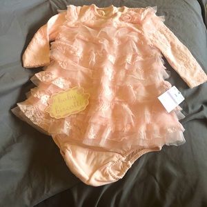 NWT Baby Biscotti Two piece lace ruffle dress